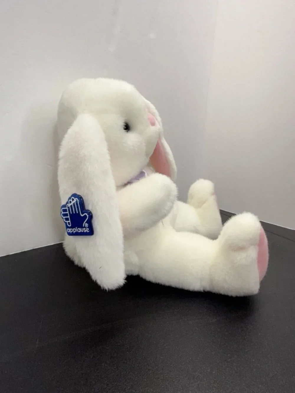 Vintage Applause White Easter Bunny Rabbit Plush with Purple Bow 12” 1990s